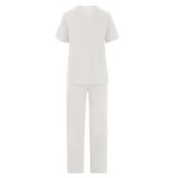 Chiccall Womens Nursing Cunch Tops Plain & Simple Working Uniform Комплекти с къси ръкави с деколте с деколте с дълги панталони на клирънс