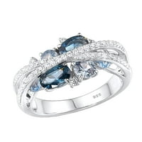 Жени моден двоен пръстен с кухи и диамантен инкрустиран размер 5-11, жени пръстен ретро творчески нов оформен кухи морска синя цирконова пръстен за подарък