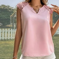 Дамски летни върхове Просверие ежедневно V-образно деколте тениски за без ръкави, прилягащи основни резервоари блузи розови розови