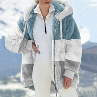 Обезценен женски цвят блок шерпа яке клирънс модна жена топло фау палто яке зима зима с дълъг ръкав с дълъг ръкав сиво s
