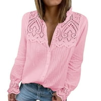 Ризи за жени памук удобно дишащо поглъщаща куха дантелена риза с дълги ръкави