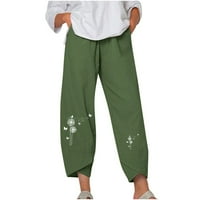 Cacommark Pi Женски панталони плюс разтвор за размери Жени ежедневни печат джоб сгъват свободни панталони с пълна дължина армия зелено