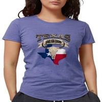 Cafepress - Bull Skull Born Texas - Тениска на жените три смеси