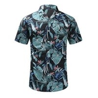 Хавайска риза на Odeerbi за мъже Графични тениски ежедневни печатни риза с къс ръкав блуза с джобно тъмно синьо