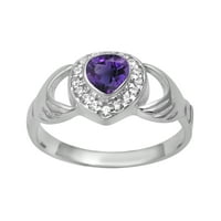 Сърдечна форма Purple Amethyst Politaire Sterling Silver Women Wedding Ring