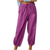 Qiaocaity дамски панталони ежедневни панталони с молив с висока талия с джобове за работа дантела направо с широки панталони за крака горещо розово m