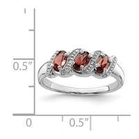 Бял стерлингов сребърен пръстен лента GEMSTONE GARNET Овален червен диамант