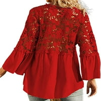 Жени върхове дантелени блузи с дълъг ръкав твърд V-образно пуловер с тениски за шифон свободен год