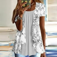 Женски ризи плюс размери ризи за жени на клирънс дамски летен ежедневен печат кръгла шия с къси ръкави върхове свободни блузи