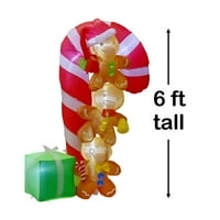 Nifti Nest Gingerbread Stack Коледна гигантски бонбони бастуни подарък взривяващ двор надуваем, 6 '