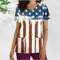 Женски тениска от рамо на раменете небрежна тениска за независимост на тий тениска v-образно деколте с къс ръкав топ флаг на САЩ бял m