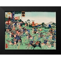 Kuniyoshi, Utagawa Black Modern Framed Museum Art Print, озаглавен - Kawanakajima no Kassen