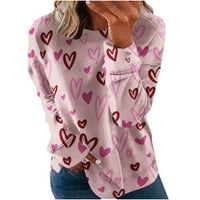 Ризи за Свети Валентин за жени облечени ежедневни сърца с дълъг ръкав печат с екипаж на шията с дълъг ръкав розов s