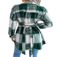 Женска шакетна карирана фланелна риза яке извън голяма топла есен зимни палта ракери с лента на талията