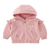 Glonme Girls Rainbow Print Ribled Hoodies с джобове есен суичъри Руфла на открито якета за изходни дрехи