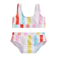 Arvbitana Toddler Girl's Summer Bikini Set Rainbow Stripe Print U-Neck Vest + Висока талия Триъгълник шорти бански костюм
