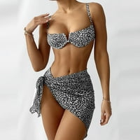 Женски бикини комплект с леопардова меша плажна пола под тренировки с високо изрязване v бански костюм на шията