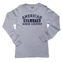 Американска конна страна - Est. Сива тениска с дълъг ръкав на конен реколта сива тениска