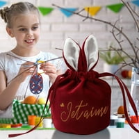 Червено платно зайци уши зайче чанта чанта с затваряне на теглене за играчки партии, подаръчни чанти за подаръци, декорации за лятно парти
