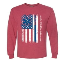 Wild Bobby, EMT флаг Спешен медицински техник, Americana American Pride, Men Rish Long Grite, Vintage Heather Red, 3x-голям