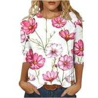 Fjofpr дамски дрехи върхове дамски летни флорални отпечатани тениски дължина ръкав свободен тениска кръгла врата върхове ежедневна блуза