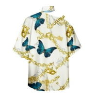 Дамски батвинг среден ръкав върхове модна халтер шията на рамото ризи за печат небрежен разхлабен пуловер блуза върхове 01-бели s