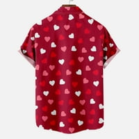 Zodggu Gifts Beach Blouse Rishs for Men Fashion Men Tops Button Lapel Gifts for Men Valentines Day Кратко ръкав Любов сърдечен печат Превръщане на яка Мъжки свободно време горещо розово 12