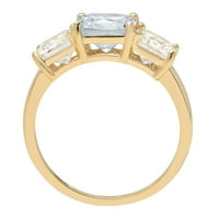 4. CT Brilliant Square Emerald Cut Eatural Sky Blue Topaz 14K Жълто злато тритонен пръстен SZ 5.5