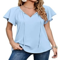 Voguele жени тениска boho флорални върхове с къс ръкав тий тениски туника туника блуза ежедневна тениска небесно синьо s