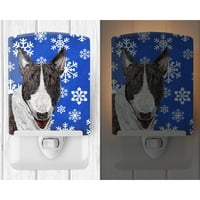 Caroline's Treasures SC9603CNL Bull Terrier Winter Snowflakes Ceramic Night Light, 6x4x3