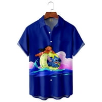 Дисни Lilo & Stitch риза гърди джобна хавайска риза с къс ръкав, Disney Lilo & Stitch Hawaiian ризи бутон за риза за деца