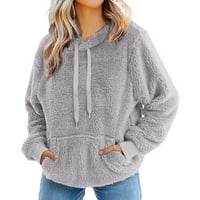 Cptfadh женски якета и палта женска изкуствена вълна дълъг ръкав ежедневен солиден цвят пуловер суичър свободен зайче сладко зайче качулка дебела блуза отгоре късо палто