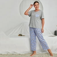 Spdoo жени плюс размер пижами комплект флорални отпечатани панталони с къс ръкав памучна тениска за сън
