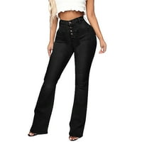 Женски дънки мода със средна талия с права джобна дупка дълги панталони черни l