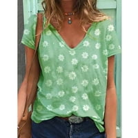 Freshlook къс ръкав за жени плюс размер жени с къс ръкав отпечатани тениски тениски тениски тениска, свободна блуза, зелена XL