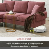 84 Конвертируем секционен диван, L-образна 3-местна секционна дивана с обратим шезлонг и възглавници, модерен диван с тапициран материя с метални крака за хол, апартамент, розово