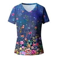 Patlollav плюс размер дамски клирънс, женски тениски ежедневни V-образни деколти за печат на къси ръкави летни блузи върхове
