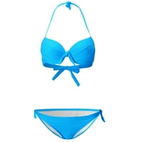 Комплекти за бикини Huaai за жени с разцепени бански костюми с твърд цвят Bikini Tankini бански костюми за жени синьо s