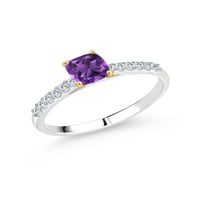 Gem Stone King 0. Ct Purple Amethyst G-H Lab Grown Diamond 10K бял златен пръстен с жълто злато Prongs