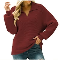 Bnwani сладки пуловери за жени падат разхлабени якички с дълъг ръкав с дълъг ръкав плътно цветово пуловер червени пуловери жени размери s