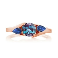 Gem Stone King 1. Ct Purplish създаде Alexandrite Blue Създаден сапфир 18k Rose Gold Платен сребърен пръстен