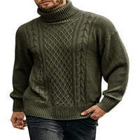 Пуловер за макетни шири за мъже за мъже, свободни годни за обикновен пуловер Небрежно плетено усукано пуловер плътни пуловери с ролка яка