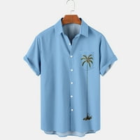 Мъжки рел Лятна тениска модна хавайска стил късо ръкав ежедневни ризи светло синьо, l