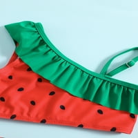 Peyakidsaa Kids Thddler Baby Girls Bikini Set Ruffled Derymelon Seeds Print Tops and Breats за летен плаж