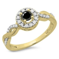 Колекция DazzlingRock 0. Карат 14K Кръгло изрязано черно -бял диамантен хало за годежен пръстен, жълто злато, размер 7