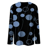Универсален стил, перфектно прилягане на гардероба на гардероба на Himiway за жени модни ежедневни дълги печат за печат кръгла врата на врата Топ блуза синьо 3XL