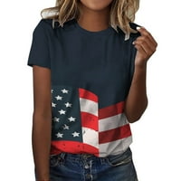 Дамски върхове Небрежен ден на независимостта за жени Печат ежедневни летни ризи за женски върхове за резервоар за шия американски 4 юли печат блуза с къс ръкав ризи