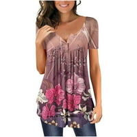 BadyMincsl жени Модна тениска с флорални отпечатани туники с флорални отпечатани тениски