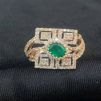 Павета 3. CTS кръгли блестящи изрязани диаманти Изумруден коктейл пръстен в отличителен белег 14K розово злато