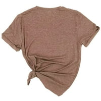 Apepal жени лятна тениска блуза къса ръкав кръг за врата Независимост Ден слънчоглед печат на туника дами ежедневни пуловер Топ светло кафяв XL